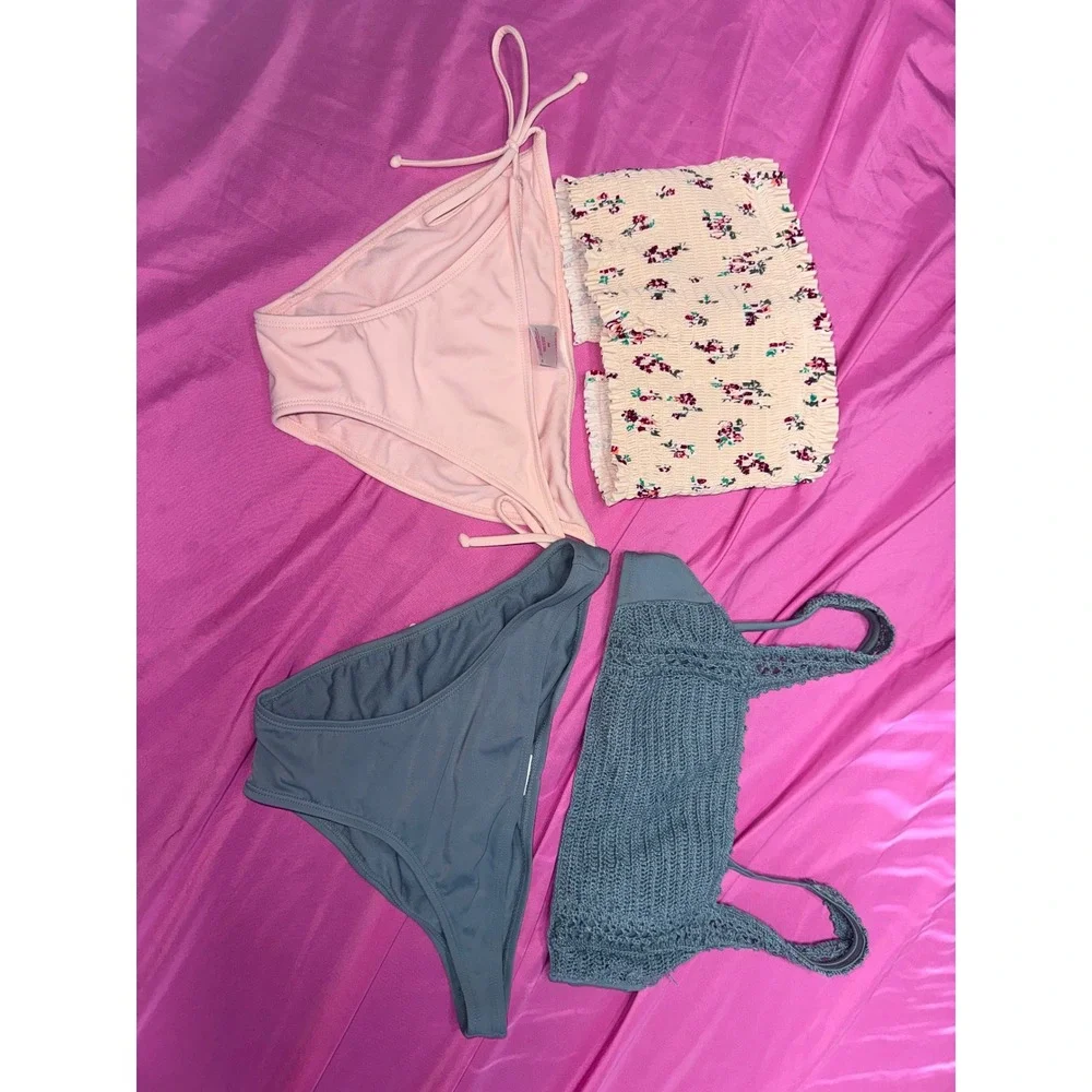 Xhilaration Bikini Bundle 2 Sets Floral Smocked Pink & Crochet Medium
